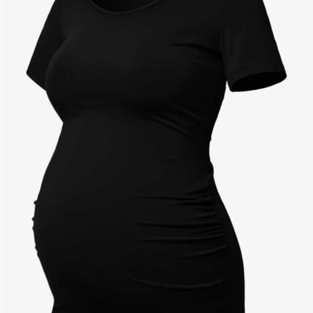 Black Fitted Ruched Short Sleeve T-Shirt